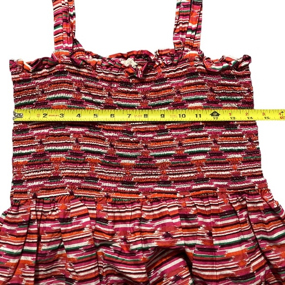 Loft Women's Pink Purple Ikat Smocked Peplum Cami Tank Top Blouse Stretch Size M - Picture 6 of 7